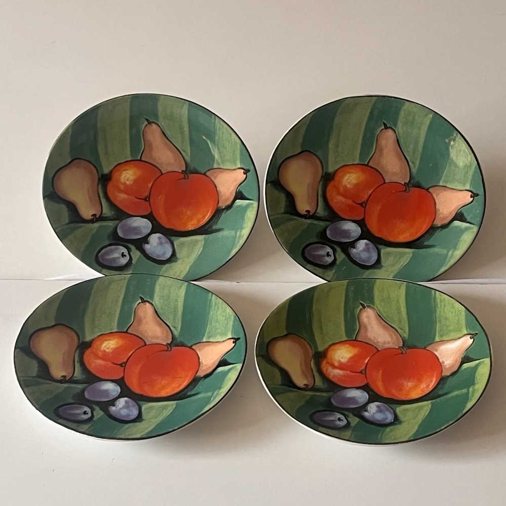 MISONO Set Of 4 Salad Plates TUSCANY Fruit Pattern 4902 Soojin Choi Oval 1992